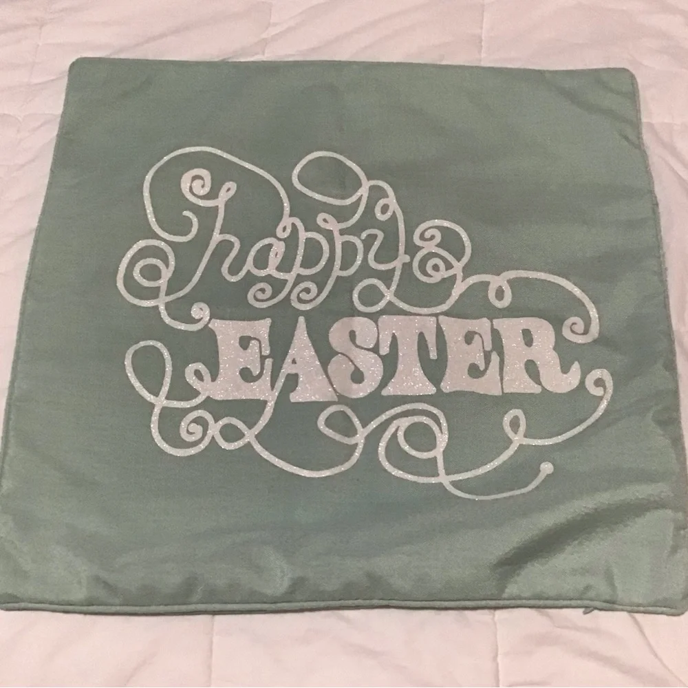 Decorative 'Happy Easter' Mint Green Pillow Case